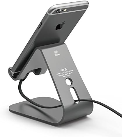 Enhance Your Smartphone Experience with the elago M2 Premium Aluminum Stand – Sleek Silver Ergonomic Design for Effortless Video Calls, Integrated Cable Management, and Universal Compatibility with i Phones and Galaxy Devices – Ideal for Streamlined Workspaces and Mobile Convenience