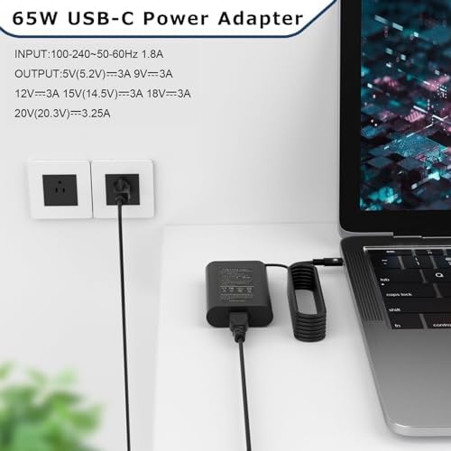 High-Speed 65 W USB-C Laptop Charger for Dell XPS 13, 15 & Latitude Series – Universal Compatibility, Fast Charging Power Adapter for Optimal Performance, Energy-Efficient Design, Works with Multiple Models Including 9380, 9550, 7420 and More – Essential Accessory for Professionals and Students