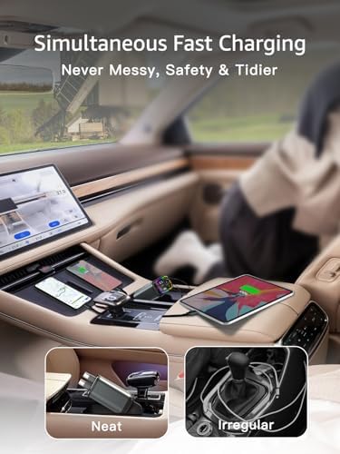 Ultimate 145 W Retractable USB C Car Charger – Fast Charging Solution with Dual Cables & Extra USB Ports for Seamless Compatibility with i Phone 16/15, Samsung S25/24/23/22, Pixel 9/8/7 – Stylish, Compact Design for On-the-Go Power Management