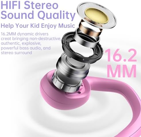 Revolutionary Bluetooth 5.2 Kids Headphones – Safe 85 d B Volume Limiting with Open Ear Design, IPX5 Waterproof for All Adventures, 20 Hours Playtime, Superior Stereo Sound with Built-in Mic – Perfect for School & Playtime in Chic Pink