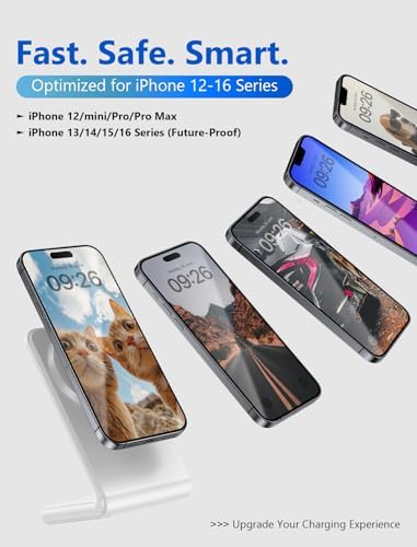 Mag Safe Charger Stand for i Phone 12-16 Series – Fast Magnetic Wireless Charging with Flip & Charge Flexibility – Black – Effortless Compatibility, Enhanced Safety Features, and Durable 1.5 m Braided Cable for Optimal Performance