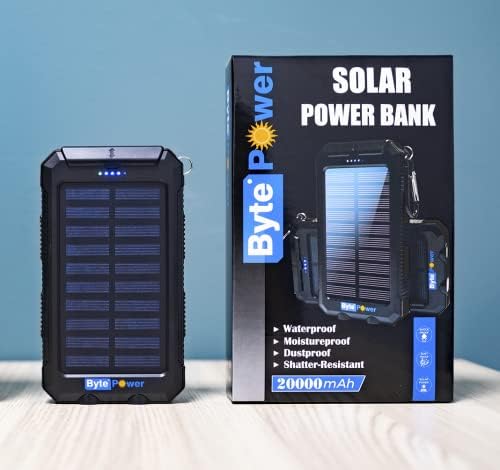 High-Capacity 20000 m Ah Solar Power Bank with Emergency Tools – Waterproof Portable Charger for Camping, Hiking & Outdoor Adventures with Carabiner, Compass, Whistle, and Dual USB Ports for Quick Charging
