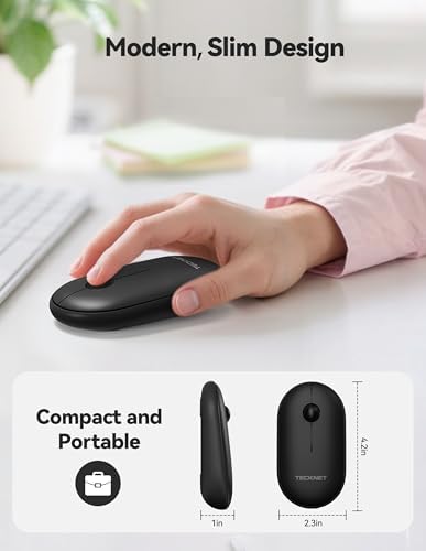TECKNET Dual Mode Bluetooth Mouse – Compact Portable Wireless Mouse with Silent Clicks for Laptops & Desktops | Seamless Bluetooth 3.0/5.0 & 2.4 GHz USB Connectivity | Ergonomic Design for PC, Chromebook & Mac Users – Sleek Grey Finish for Ultimate Style and Comfort