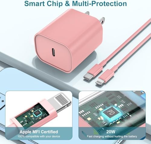 MFi Certified 20 W USB-C to Lightning Fast Charger for i Phone 14/13/12 – 6 FT Durable Cable & Power Delivery Block in Stylish Blue – Ultimate Solution for Rapid Charging of All Apple Devices Including i Pad Pro, XS, XR, 8 Plus – Optimized for Reliability and Speed