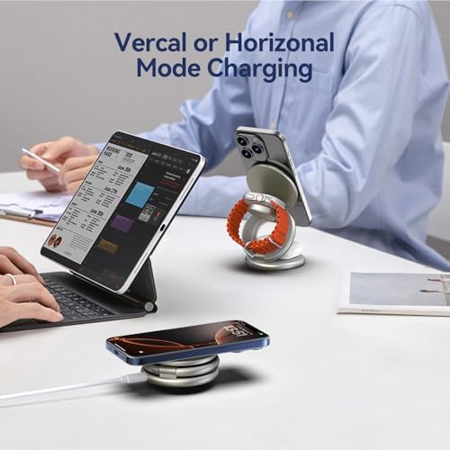 Ultra-Fast 3-in-1 Magnetic Wireless Charging Station for Apple Devices – Foldable Aluminum Alloy Dock for i Phone 16/15/14/13/12, Apple Watch & Air Pods with 20 W Adapter – Portable Power Solution for Travel Enthusiasts and Tech Savvy Users
