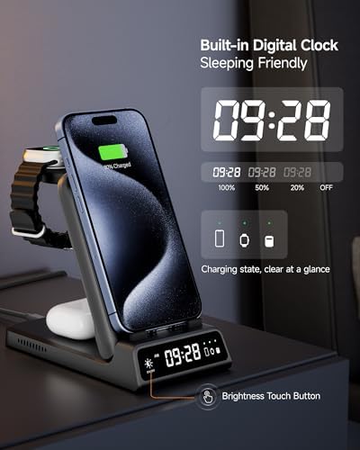 Swan Scout 703 A Premium Multi-Device Wireless Charging Station – Fast, Compact Charger for i Phone 11-16, Apple Watch SE 2-10, and Air Pods Pro 2/4 – Sleek Travel Power Hub for Effortless Device Management and Enhanced Compatibility