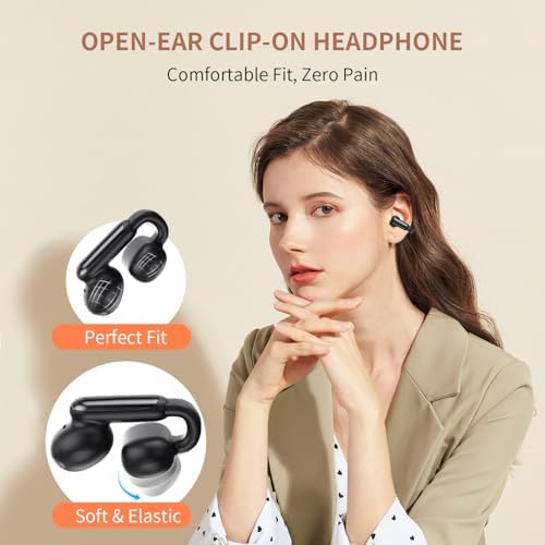Premium Clip-On Bluetooth 5.4 Earbuds | Open Ear Sport Headphones with 35-Hour Battery Life for All-Day Listening | Ultra-Lightweight Wireless Earphones Featuring Crystal-Clear Voice Calls & Integrated Microphone | Ideal for Fitness and Outdoor Adventures (Sleek Black)