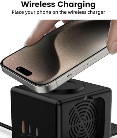 All-in-One Wireless Charging Station for Apple Devices – Portable 3-in-1 Fast Charger with 3 USB Ports for i Phone 16 Pro Max, 15 & More – Sleek Black Nightstand Dock for Effortless Device Management and Enhanced Compatibility