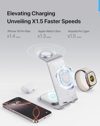 Intoval 3-in-1 Wireless Charging Station: Sleek Fast Charger for i Phone 16/15/14/13/12/11/X Pro Max, Apple Watch 10 Ultra/3 SE/9/8/7/6/5/4/3/2, and Air Pods Pro/4/Pro 2/3 – Ultimate Compatibility and Efficient Power Management in Stylish Silver Finish
