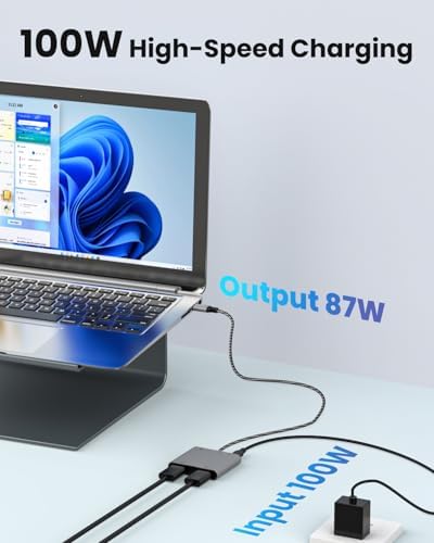 Fophmo Dual HDMI Adapter – 4 K@60 Hz USB C Hub with 100 W Power Delivery & USB-A Port for Enhanced Dual Screen Experience – Perfect for Gamers & Professionals Seeking Stunning Visual Clarity and Seamless Multitasking