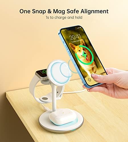 Sleek Yellow Wood Grain 3-in-1 Wireless Charging Station for Apple Devices – Fast 15 W Mag-Safe Charger with QC 3.0 Adapter for i Phone 16/15/14/13/12, Apple Watch Ultra/S9/8, and Air Pods – Elevate Your Workspace with Ultimate Compatibility and Modern Aesthetics, Perfect for Streamlined Charging Solutions