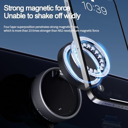 Vacuum Magnetic Phone Stand,Swivel Locking Phone Mount Hand-Free,Vacuum Phone Holder Magnet,Suction Magnetic Cell Phone Holder for Car Mirror Glass/Screen/iPhone 16/15/14/13/12 – Enhanced Compatibility and Speed