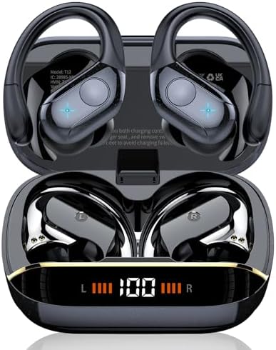 Advanced Bluetooth 5.4 Wireless Earbuds with Deep Bass – 75 Hours Playtime, IP7 Waterproof Sports Earphones Featuring Ergonomic Earhooks, LED Battery Display, and 4 ENC Microphones for Enhanced Sound Quality and Clear Calls – Perfect for Fitness Enthusiasts and Music Lovers in Sleek Black