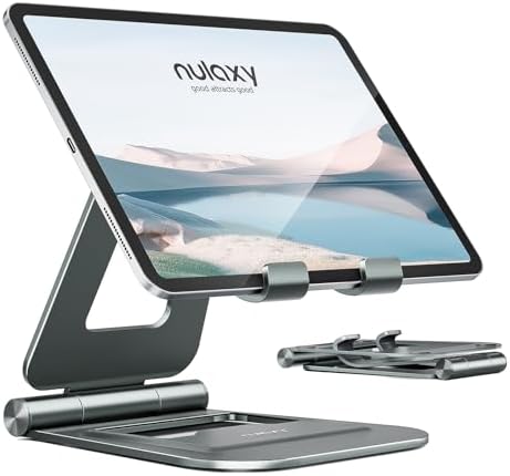 Nulaxy Aluminum Dual Foldable i Pad Stand – Versatile Adjustable Tablet Holder for Enhanced Workspace Comfort, Sleek Rose Gold Finish, Universal Compatibility with i Pad Pro/Air/Mini & i Phone Pro/Max/Plus, Portable and Durable Design for Effortless Mobility and Ergonomic Support