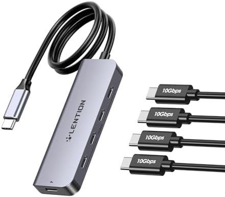 Transform Your Workflow with the LENTION 2 FT USB C Hub – 4-Port 10 Gbps Splitter with 100 W Power Delivery for Seamless Mac Book Pro, Mac Air, and i Phone 15-16 Connectivity – Elevate Performance and Style in Space Gray