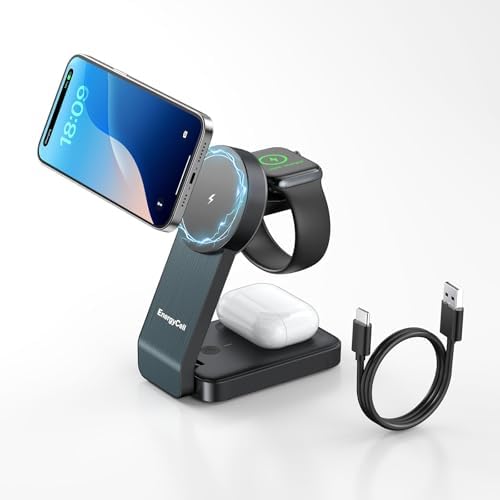 Ultimate 3-in-1 Wireless Charging Station for Apple Devices – Qi2 Certified 15 W Magnetic Fast Charger for i Phone 16/15/15 Pro/14/13/12, Apple Watch & Air Pods – Portable, Foldable Design for Efficient Charging and Minimal Clutter