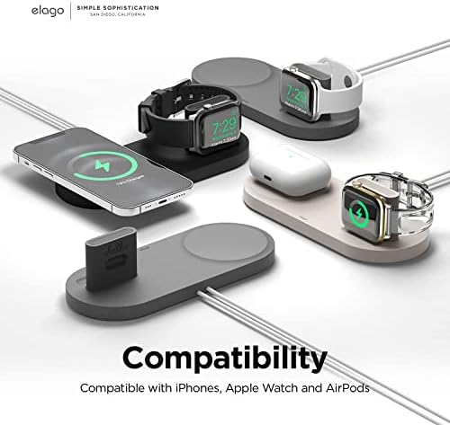 elago W Stand for Mag Safe Charging: Optimized Station for Apple Watch, i Phone 12-16 Series, and Air Pods – [Stone] – Enhance Your Charging Speed and Organization with Durable Design and Optimal Viewing Angle