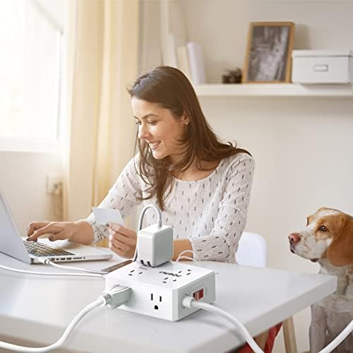 Maximize Your Power Management with a 6 Ft Surge Protector Power Strip – 8 Outlet Extension Cord Featuring 4 Fast USB Charging Ports (1 USB-C), Ideal for Home Office Convenience and Safety, ETL Listed for Enhanced Surge Protection and Compatibility
