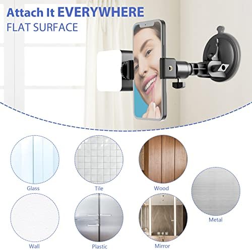 Versatile Suction Cup Phone Holder with Adjustable LED Light – Ultimate Travel Mount for Makeup Artists and Content Creators – Securely Attaches to Any Smooth Surface for Flawless Selfies and Videos – Essential Mirror Tripod for Bathroom and Kitchen Use – Universal Compatibility with All Phone Models