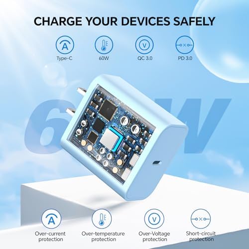 Lightning-Fast 20 W USB-C Wall Charger & 10 FT Cable for i Phone 15/16/Plus/Pro Max – Sleek Pink-Blue Power Adapter for Ultimate Charging Performance and Versatile Use