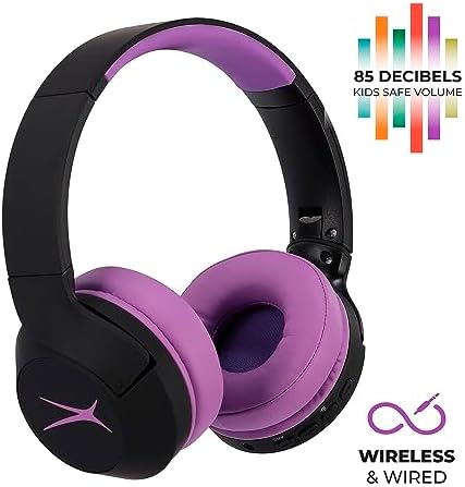 Altec Lansing Kid-Safe Wireless Headphones – Active Noise Cancellation for Children Aged 7+, 85 d B Volume Limiting, 15-Hour Battery Life, Ergonomic Foldable Design for Ultimate Comfort and Safety in Music, Movies, and Gaming