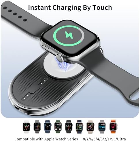 Compact Magnetic Power Bank for Apple Watch – Yo Fe W 1200 m Ah Portable Charger, Fast Wireless Charging Keychain for i Watch Series 9/8/7/6/5/4/3/2/SE/Ultra (Black) – Ultimate Travel Essential for Effortless Power Management