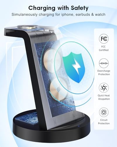 All-in-One 3-in-1 Wireless Charging Station for Apple Devices – Fast Charger Dock for i Phone 11-16 Pro Max, Apple Watch & Air Pods – Sleek, Compact Design with Enhanced Compatibility and Speed for Effortless Power Management