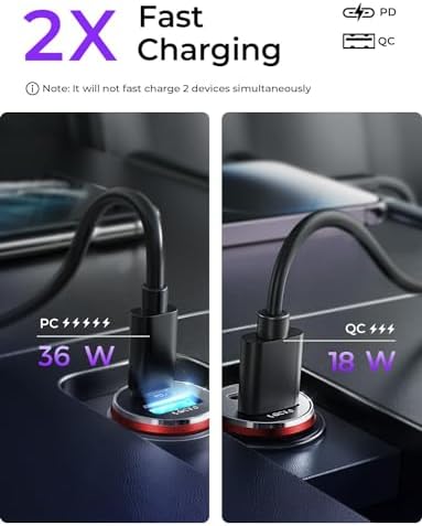 LISEN 2-Pack Ultra Compact 48 W USB C Car Charger Adapter – All Metal Fast Charge Cigarette Lighter USB Charger for i Phone 15, 14 Pro Max, Galaxy S23/22, i Pad Pro – Smallest Flush Design for Seamless Integration and Enhanced Speed
