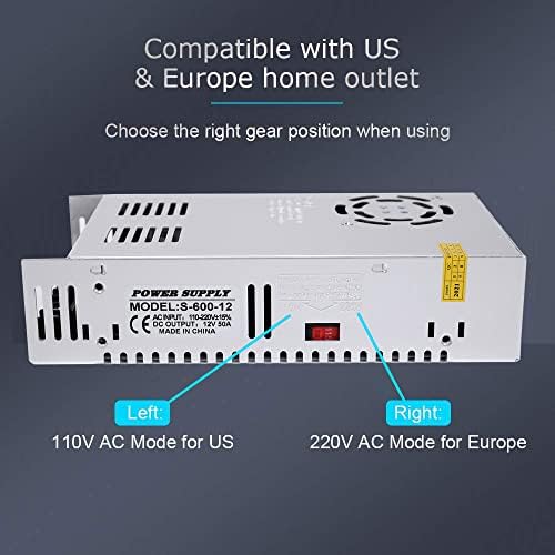 Ultra-Reliable 600 W DC 12 V 50 A Power Supply Adapter – Versatile AC 110/220 V to DC Converter for Seamless LED Lighting, Advanced CCTV Systems, High-Performance 3 D Printers, and Diverse Electronics – Enhanced Efficiency and Safety Features for Optimal Performance