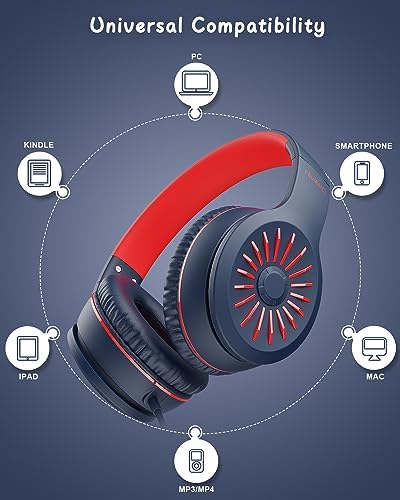 K16 Kids’ Foldable Wired Headphones with Microphone – Lightweight On-Ear Stereo Bass Design in Vibrant Pink and Red for School, Gaming, and Tablet Use – Compatible with Kindle, Chromebook & More – Durable Comfort for All-Day Listening