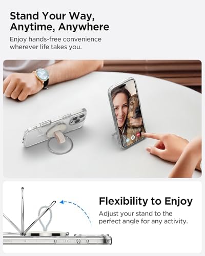 Spigen O-Mag Magnetic Phone Holder Grip with Finger Strap Loop – Dune Beige – Perfectly Designed for i Phone 16/15/14/13/12 Series – Enhanced Mag Safe Compatibility & Secure Grip for Effortless Use – Adjustable Kickstand & Durable Nylon Strap for Everyday Convenience – Elevate Your Smartphone Experience with Style