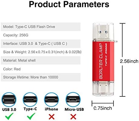 High-Speed 512 GB Dual Port USB 3.0 Type C Flash Drive – Versatile OTG Memory Stick for Android Smartphones & PCs, Compatible with Samsung Galaxy S10/S9/S8/Note 9, LG, Google Pixel – Compact & Stylish Red Design for Effortless File Transfers