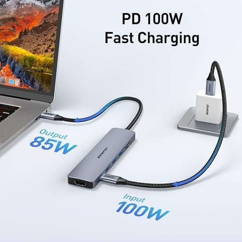 BENFEI 7-in-1 USB C Hub Multiport Adapter – Ultimate Connectivity Solution with 4 K HDMI, 100 W Power Delivery, High-Speed USB 3.0 Ports, and Card Readers for i Phone 15 Pro/Max, Mac Book, i Pad Pro & Samsung S23 – Boost Productivity and Streamline Your Setup