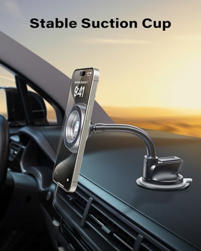APPS2 Premium Magnetic Car Phone Holder – Versatile Dashboard & Windshield Mount with Flexible Arm & Robust Suction Cup, Ensuring Optimal Smartphone Accessibility for All Models – Your Ultimate Driving Companion for Hands-Free Navigation and Seamless Communication