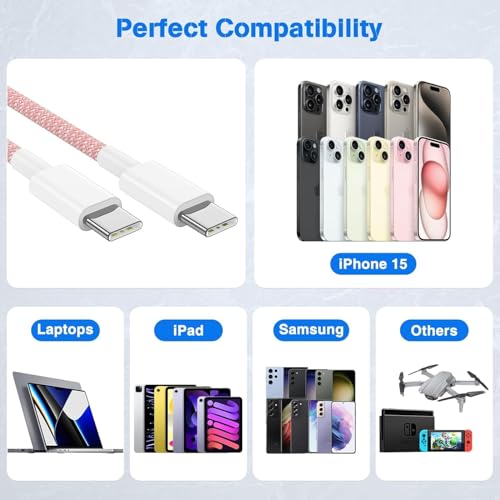Power Up Your Devices: 20 W Fast Charging Duo Kit for i Phone 16 & 15 – Includes Two 6 FT Woven Type-C Cables for Enhanced Durability and Versatility – Perfect for i Pad Pro & Air Pods – Experience Rapid Charging with Unmatched Portability and Reliability
