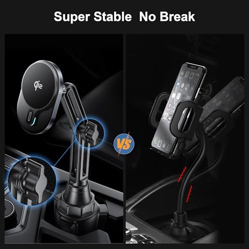 Revolutionary Qi2 15 W Wireless Mag Safe Car Mount Charger – Ultra-Fast Charging for i Phone 16/15/14/13/12 & Galaxy S25 – Adjustable Cup Holder Design with 360° Viewing Angle – Enhanced Safety & Compatibility for Seamless Use – Ideal for On-the-Go Charging Solutions