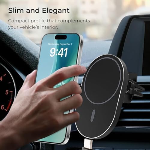 Magnetic Wireless Car Charger & Holder for i Phone 16/15/14/13/12 & Qi-Enabled Android – Stellar 360° Rotation, Fast Type C Power, Secure Magnetic Grip, Effortless Navigation & Connectivity, Sleek Black Design for Ultimate Convenience