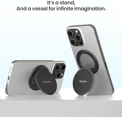 Nillkin Magnetic Phone Grip Stand for i Phone 16/15 Pro & Samsung Pixel – Ultimate Mag Safe-Compatible Holder with Enhanced Stability and Ergonomic Design for Secure Handling and Effortless Navigation (Black)