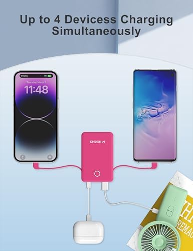 Ultra Slim 6000 m Ah Power Bank with Built-In USB C Cords – Card-Sized Portable Charger for Effortless On-the-Go Charging, Triple Output for i Phone, Samsung, Google Devices – Stylish and Compact Battery Pack for Enhanced Efficiency and Versatility