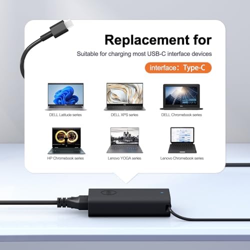Ultra-Fast 65 W USB-C Charger for Dell Laptops – Lightweight and Portable Power Adapter with Safety Features – Compatible with XPS 13, Latitude & Inspiron Series – Efficient Charging with LED Indicator and Power Cord Included – Perfect for Travel and Daily Use