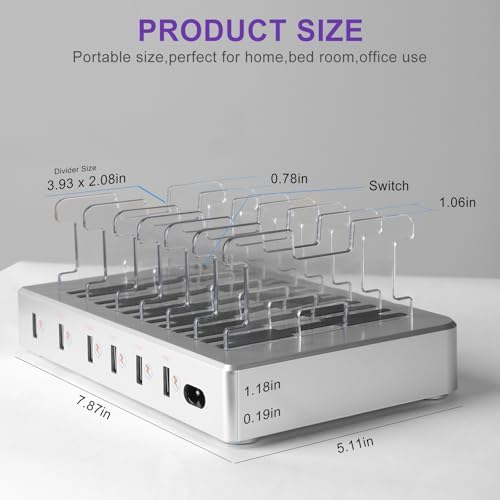 GARUET 6-Port USB Charging Station – Fast Multi-Device Charger Hub with 6 Mixed Cables for i Phones, i Pads, and More – Sleek Design, Enhanced Compatibility, and Intelligent Safety Features for Efficient Power Management