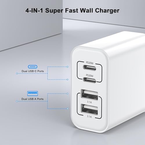 40 W Ultra-Fast Dual-Port Charging Cube for i Phone 15 – 2-Pack with 10 FT USB-C & USB-A Cables – Efficient Multi-Device Power Adapter for Home, Office, and Travel – Compact High-Speed Charger Compatible with i Pad, Galaxy, and More
