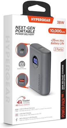 High-Capacity 10,000 m Ah Portable Power Bank with 20 W USB-C PD Fast Charging – Dual-Port Charger for i Phone, Galaxy & More – LED Display for Battery Life Monitoring, Up to 35 Hours Extra Power, Compact Travel Essential for On-the-Go Charging