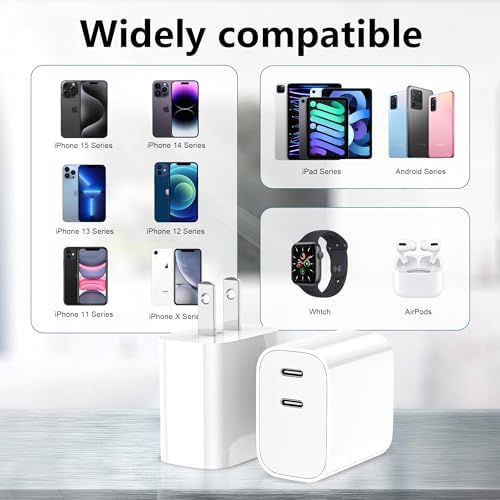 High-Speed Dual-Port USB C Charger Block – 3-Pack 20 W Type-C Wall Adapter for i Phone and i Pad Pro – Ultimate Convenience for Multi-Device Charging on the Go, Safe & Compact Design