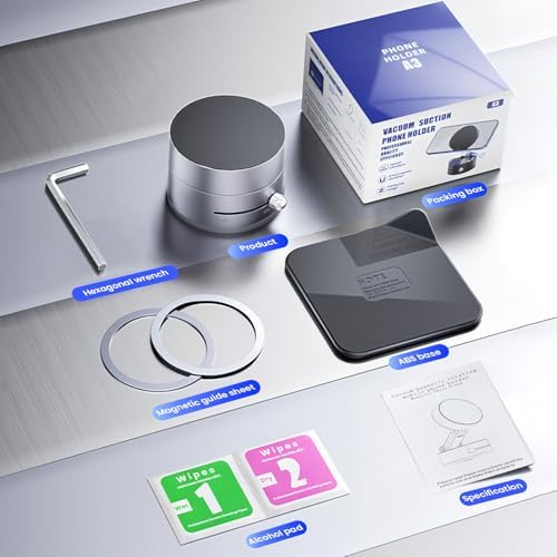 Ultimate Magnetic Vacuum Phone Holder for Cars – Advanced Suction Cup Stand with One-Touch Vacuum Grip, 96 lbs Stability, N54-4 Magnetic Force, Multi-Angle Adjustment – Universal Fit for All Smartphones in Elegant Black Design