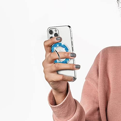 Glittering Magnetic Phone Ring Holder for Mag Safe – Ultra-Strong 2000 g Grip Compatible with i Phone 15, 14, 13, 12 Pro Max, Pro, Plus, Mini – Wireless Charging Friendly with 360° Rotation and 150° Adjustable Kickstand – Stylish Teal Design for Enhanced Functionality and Aesthetic Appeal