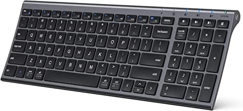 Experience Unmatched Versatility with the i Clever BK10 Bluetooth 5.1 Wireless Keyboard – Ergonomic Comfort Meets Multi-Device Connectivity for Mac, i Pad, i Phone, Android, and Windows – Full-Size Layout with Number Pad for Enhanced Productivity and Seamless Workflow – Rechargeable, Lightweight, and Stylish Design for Effortless Typing Anywhere