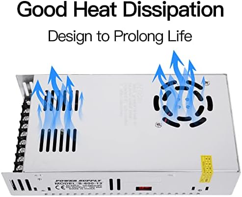 Ultra-Reliable 600 W DC 12 V 50 A Power Supply Adapter – Versatile AC 110/220 V to DC Converter for Seamless LED Lighting, Advanced CCTV Systems, High-Performance 3 D Printers, and Diverse Electronics – Enhanced Efficiency and Safety Features for Optimal Performance