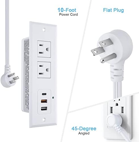 Revolutionize Your Charging Setup with the CCCEI Recessed Power Strip Featuring 20 W USB-C Fast Charging and USB-A Port – Sleek Hidden Outlet Solution for Side and End Tables, Complete with 6 FT 45-Degree Flat Plug for Effortless Installation and Enhanced Device Compatibility