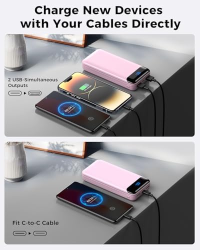 Ultra High-Capacity 40000 m Ah Portable Power Bank with PD 30 W & QC 4.0 Fast Charging – Versatile USB-C & USB-A Outputs, Dual Input Ports, Sleek Pink Design for i Phone 15, 14, 13 & More – Perfect for Travel and Daily Use
